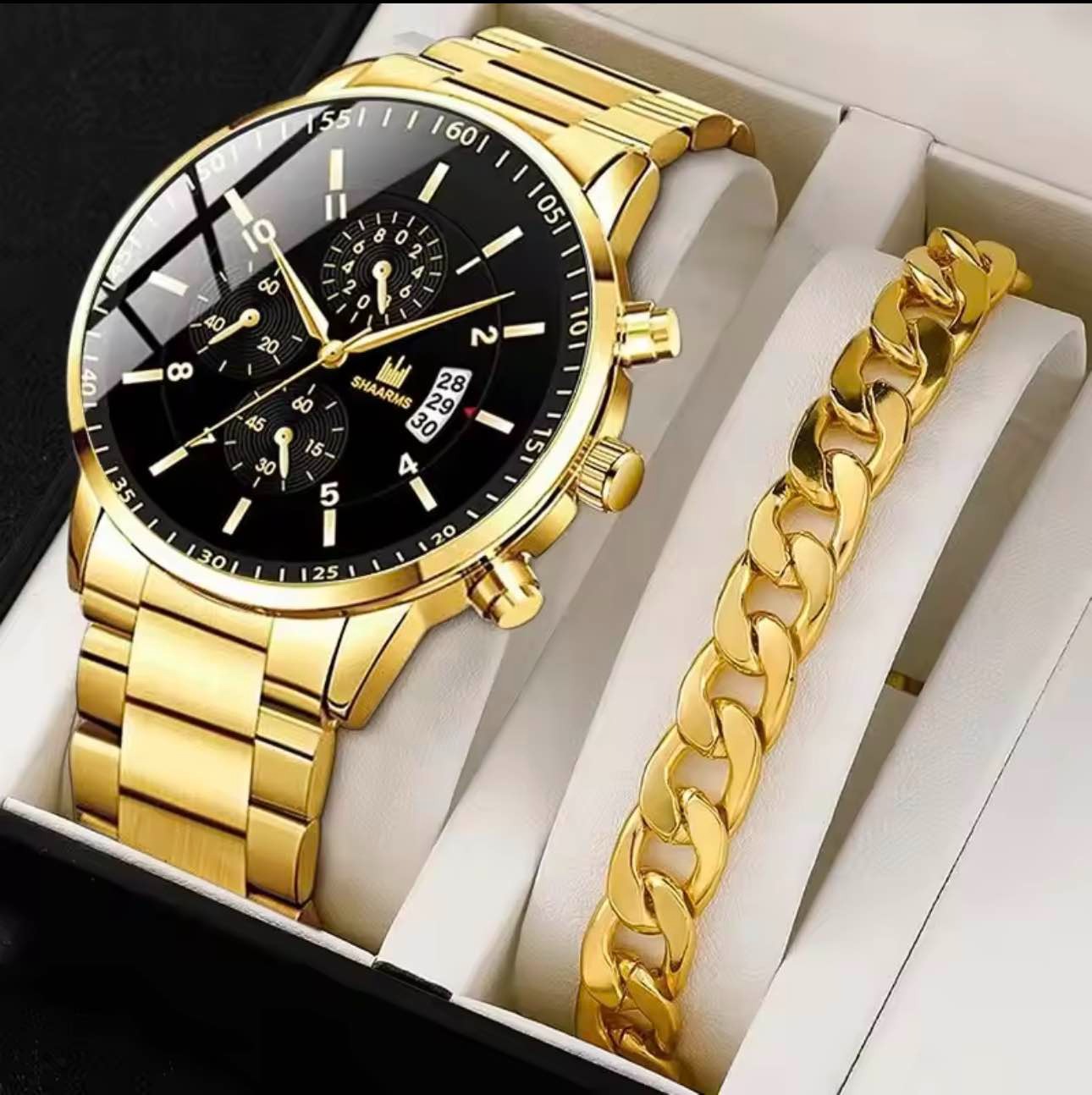 2pcs Luxury Mens Watch With Stainless Steel Bracelet Men