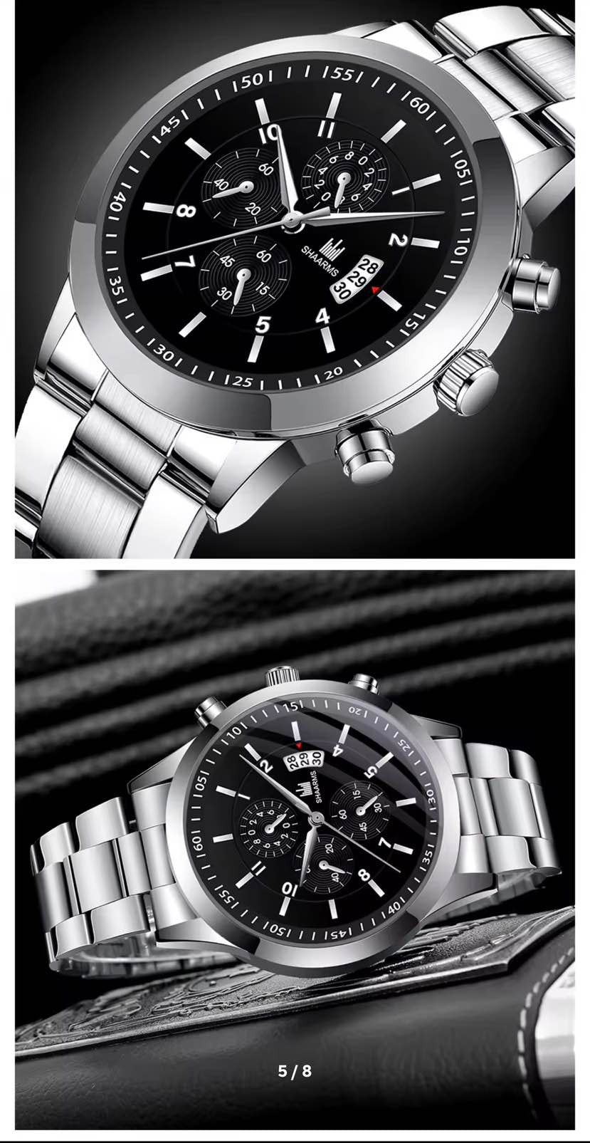 2pcs Luxury Mens Watch With Stainless Steel Bracelet Men